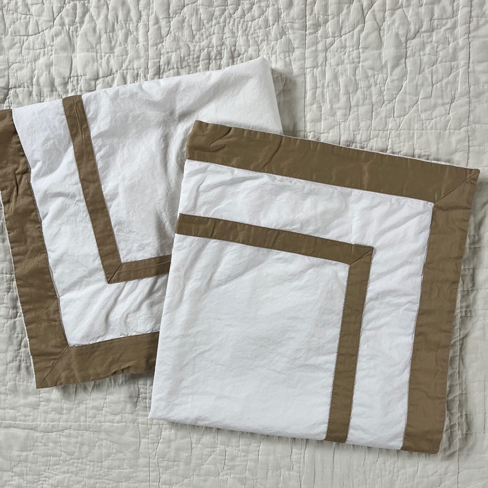 x2 Restoration Hardware Euro Italian Bordered Standard Sham Framed Border Taupe